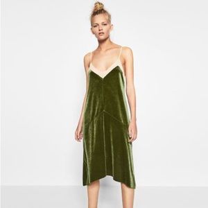 Zara Olive Green Velvet Slip Dress